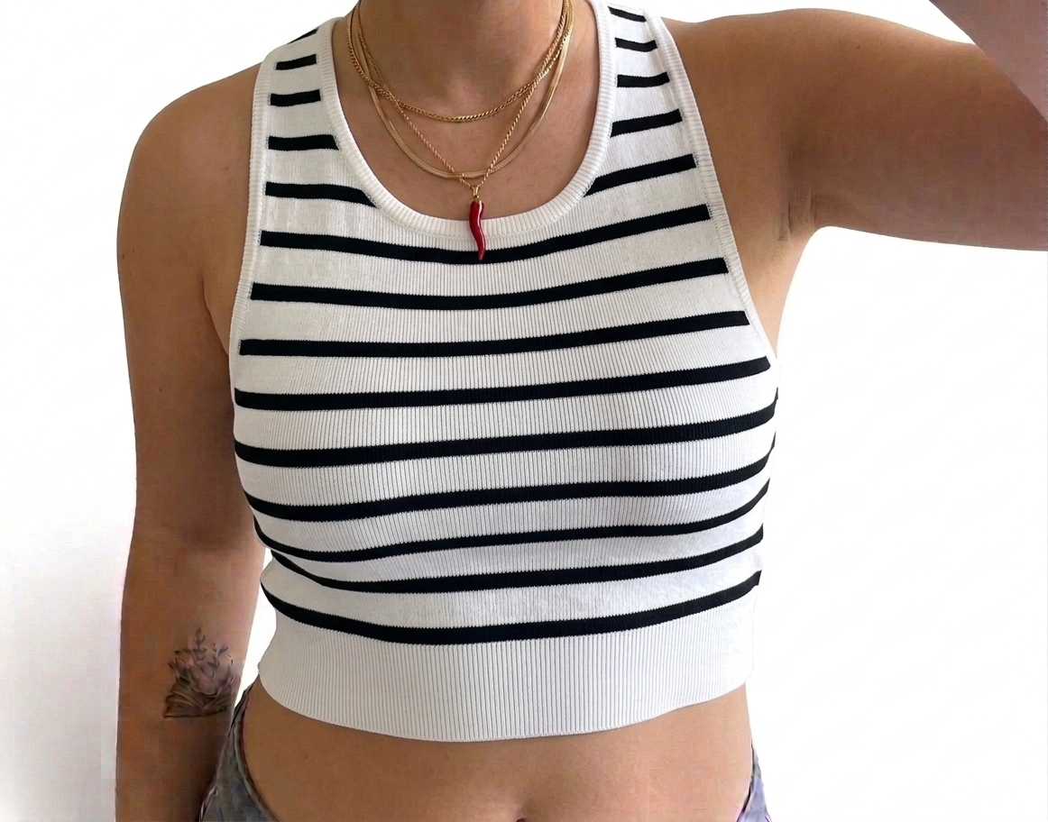 Top Corto Marinière in Maglia Rigata
