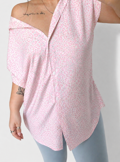Camicia Alba Leopardata Off-Shoulder