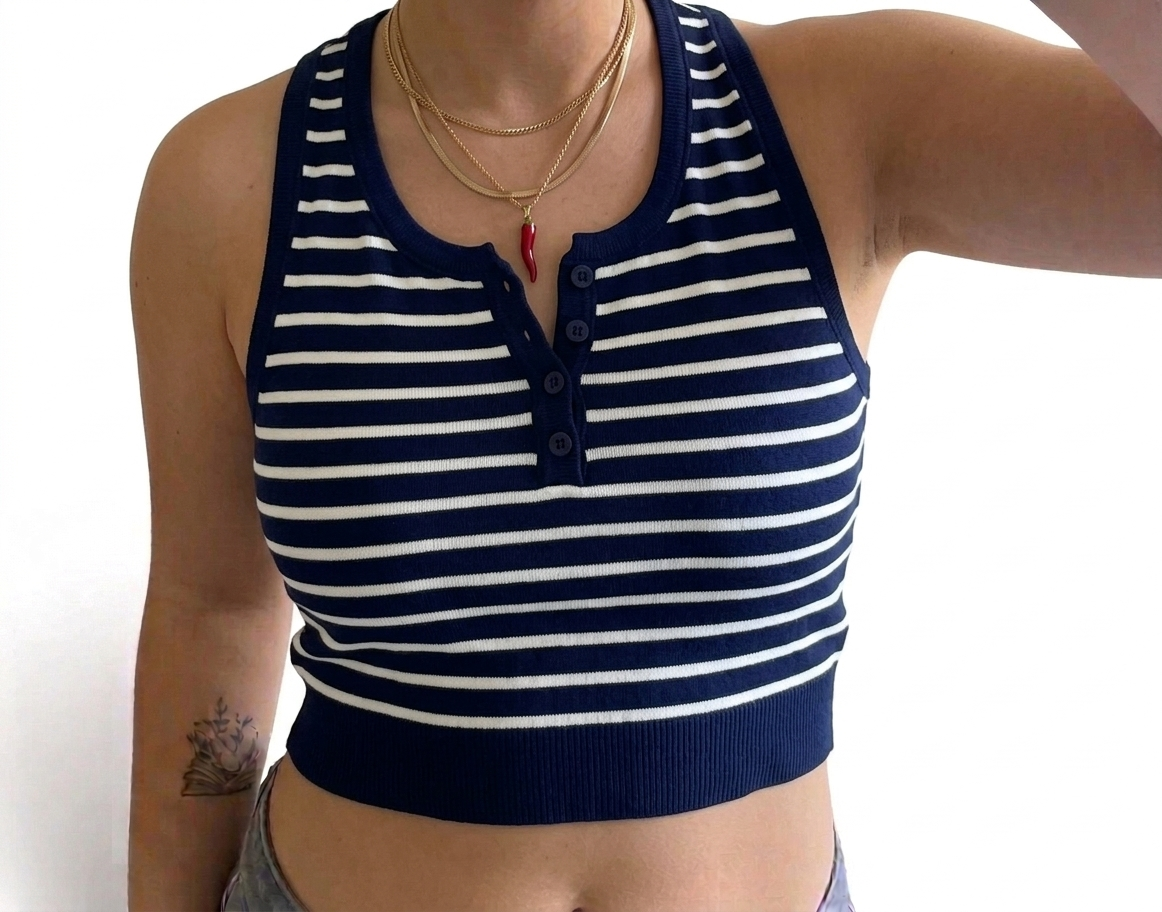 Top Corto Marinière in Maglia Rigata