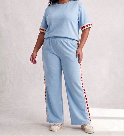Coordinato con Cuori T-Shirt e Pantalone Wide Leg
