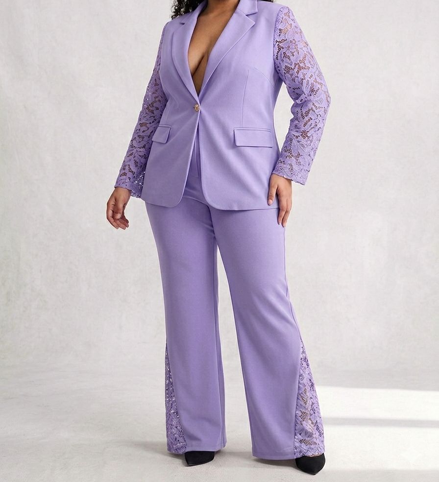 Tailleur Pantalone con Pizzo e Paillettes