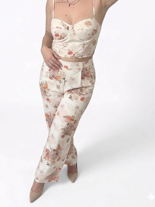 Coordinato Floreale Due Pezzi – Bustier & Pantalone Zampa