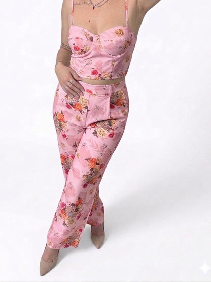 Coordinato Floreale Due Pezzi – Bustier & Pantalone Zampa