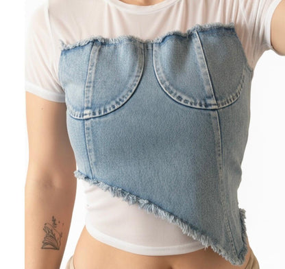 Maglia simil Corsetto Denim Sfrangiato