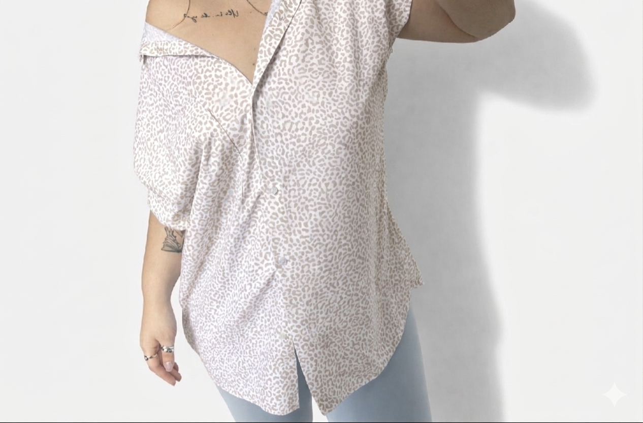Camicia Alba Leopardata Off-Shoulder