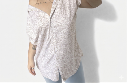 Camicia Alba Leopardata Off-Shoulder