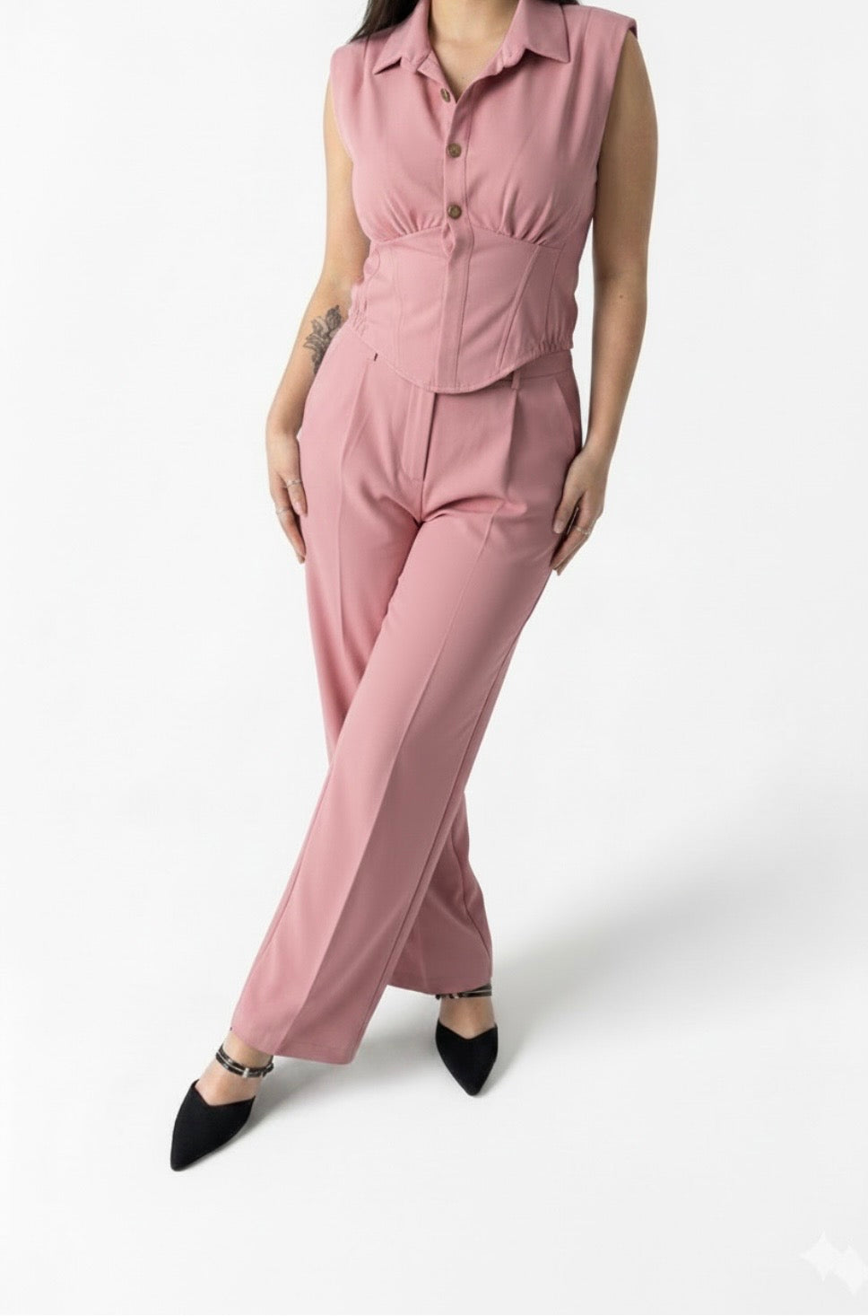 Completo Due Pezzi – Top Corsetto e Pantalone Wide Leg