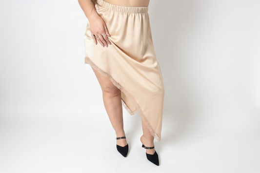 Gonna Slip Satinata con Pizzo - Beige