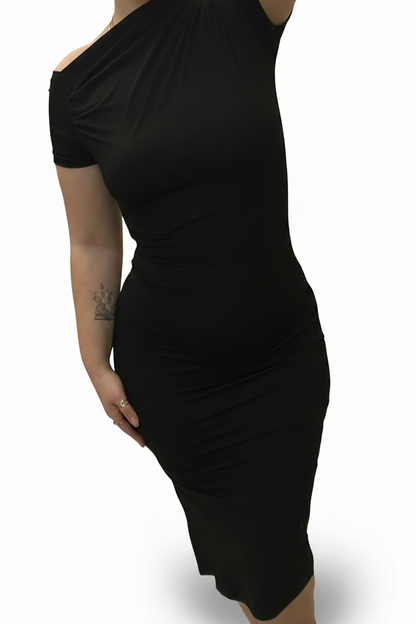 Vestito Midi Nero Manica Corta